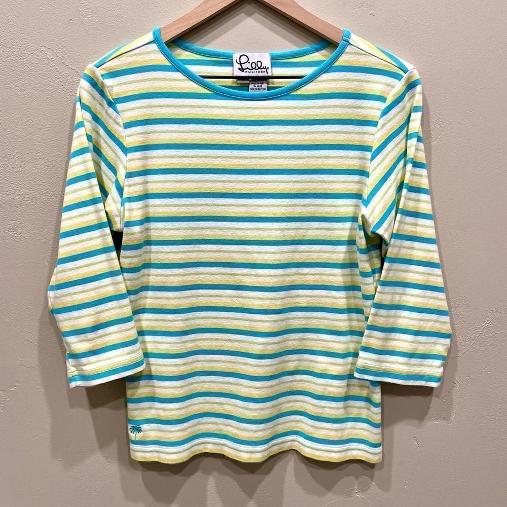 Lilly Pulitzer Blue Striped Shirt - Size: Medium